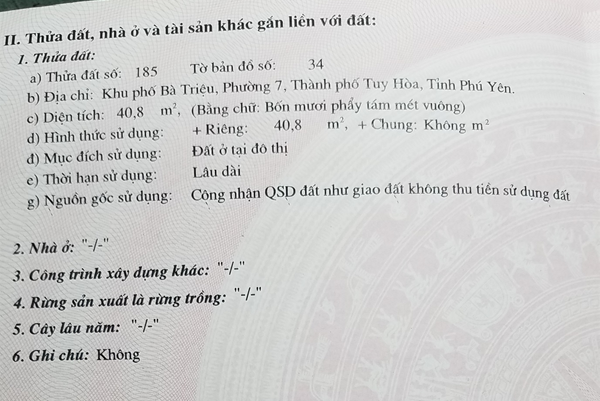 Đất ở đô thị Khu phố Bà Triệu, Phường 7