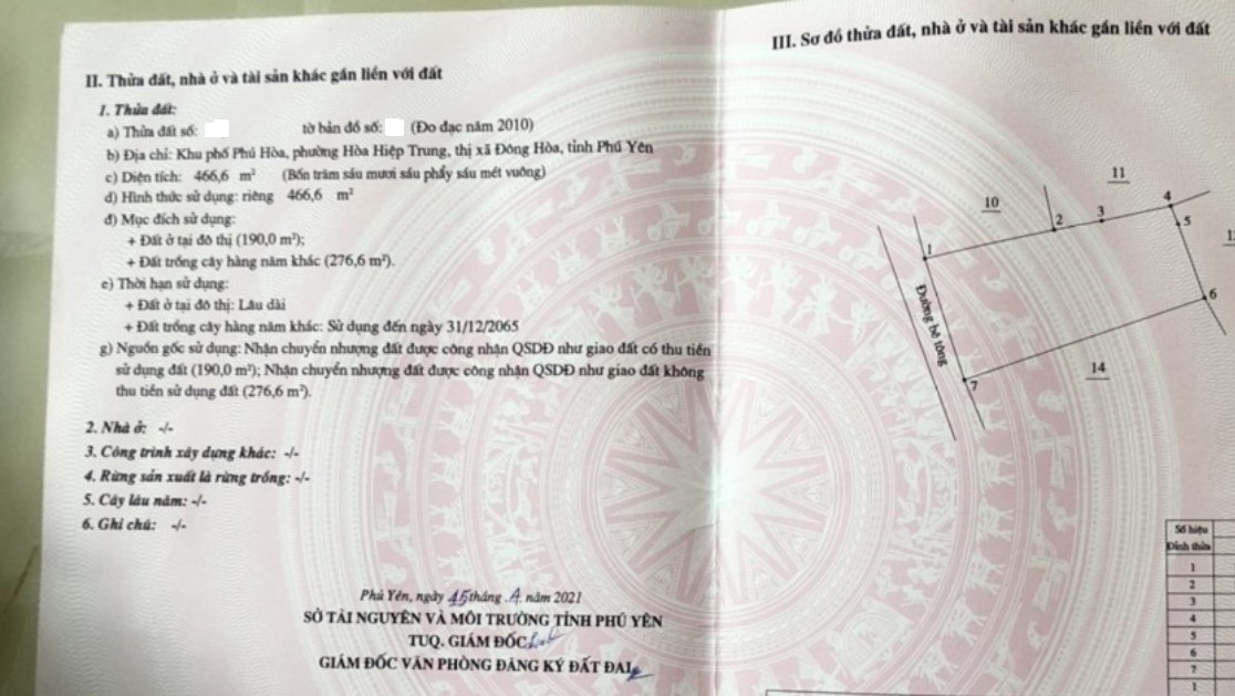 Lô đất thuộc Khu phố Phú Hòa, Phường Hòa Hiệp Trung, Thị xã Đông Hòa.